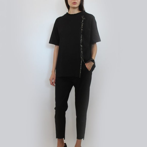 Cut-Out Rhinestone Script Trim Top T-56 - Picture 9 of 16